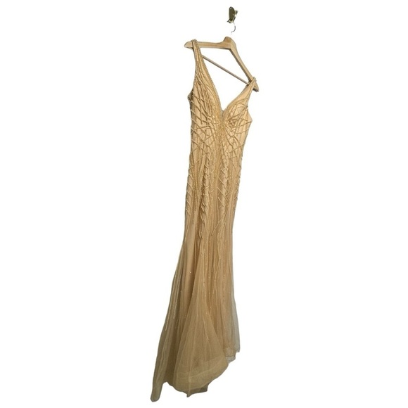 NWT CECILIA COUTURE Beaded Gown 1414 Champagne 4 - Picture 6 of 12